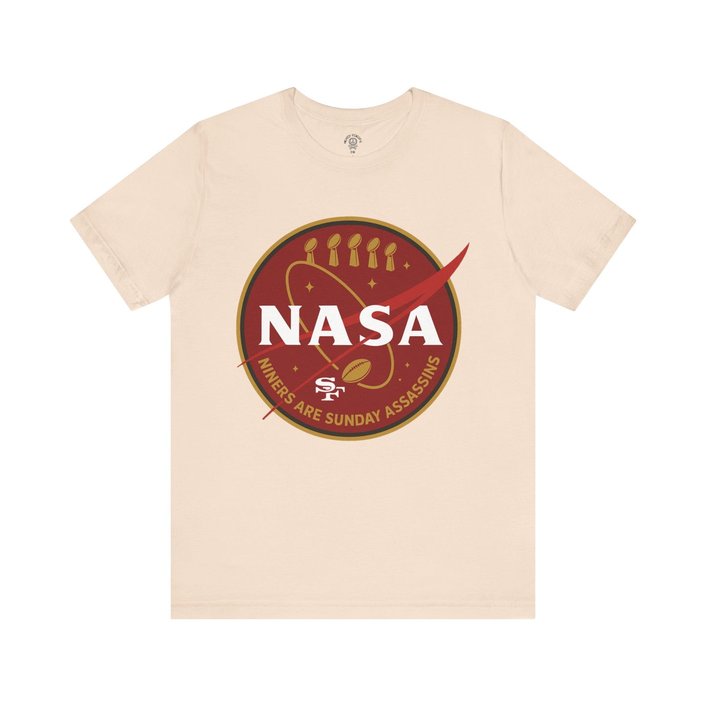 Red & Gold NASA-Inspired Football Tee – Niners Are Sunday Assassins – Game Day Graphic Shirt