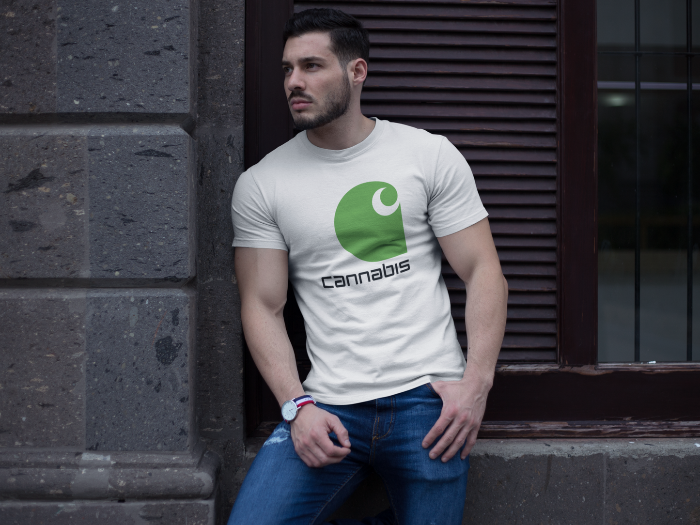 Cannabis Workwear Logo Tee , Streetwear Style, Black Text Edition