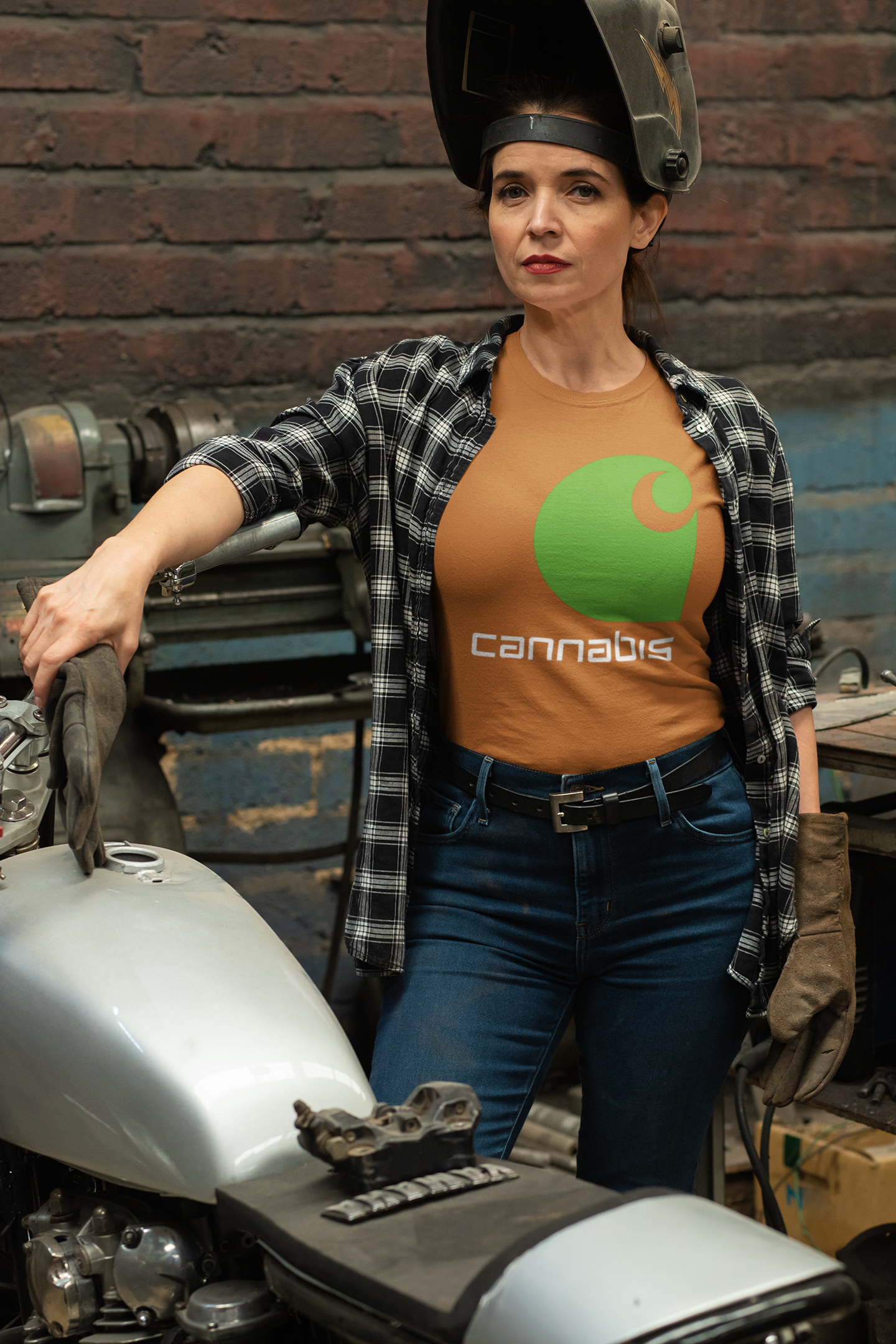 Cannabis Workwear Logo Tee , Streetwear Style, Black Text Edition