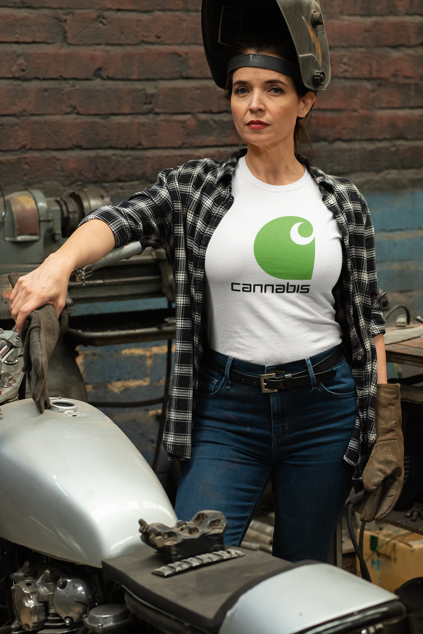 Cannabis Workwear Logo Tee , Streetwear Style, Black Text Edition