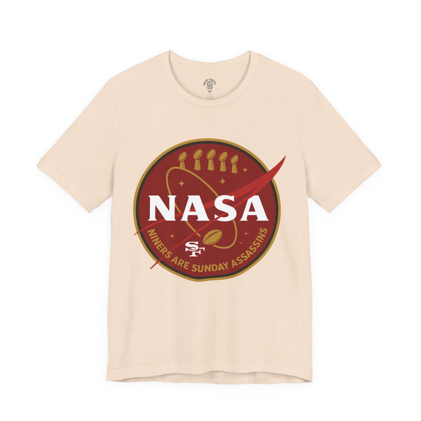 Red & Gold NASA-Inspired Football Tee – Niners Are Sunday Assassins – Game Day Graphic Shirt
