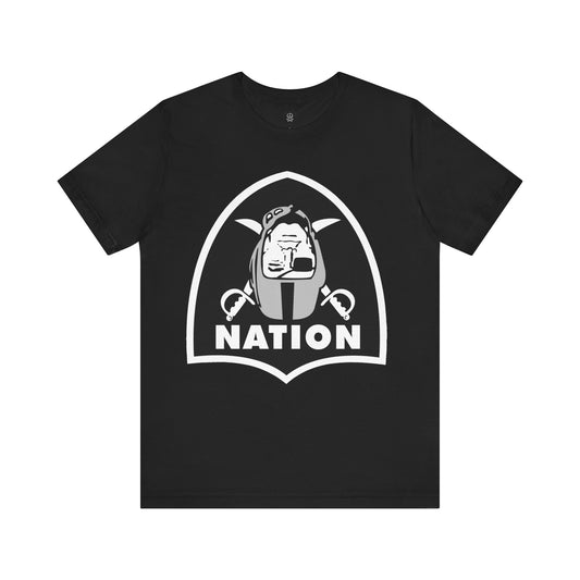 Silver & Black Nation Football Tee – Retro Shield Helmet Graphic – Unisex Game Day Shirt